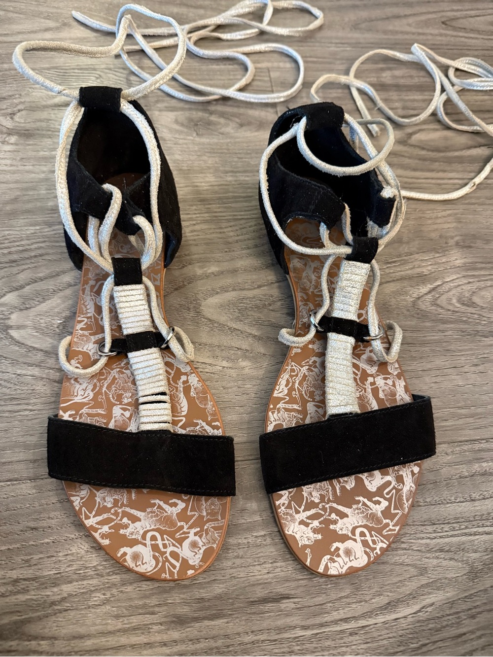 Free People Black & Silver Suede Lace-Up Gladiator Sandals! NWOT!